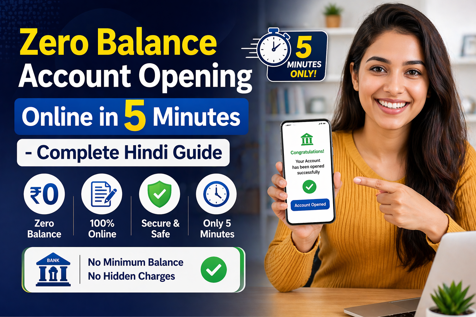 Zero Balance Account Opening Online in 5 Minutes - Complete Hindi Guide