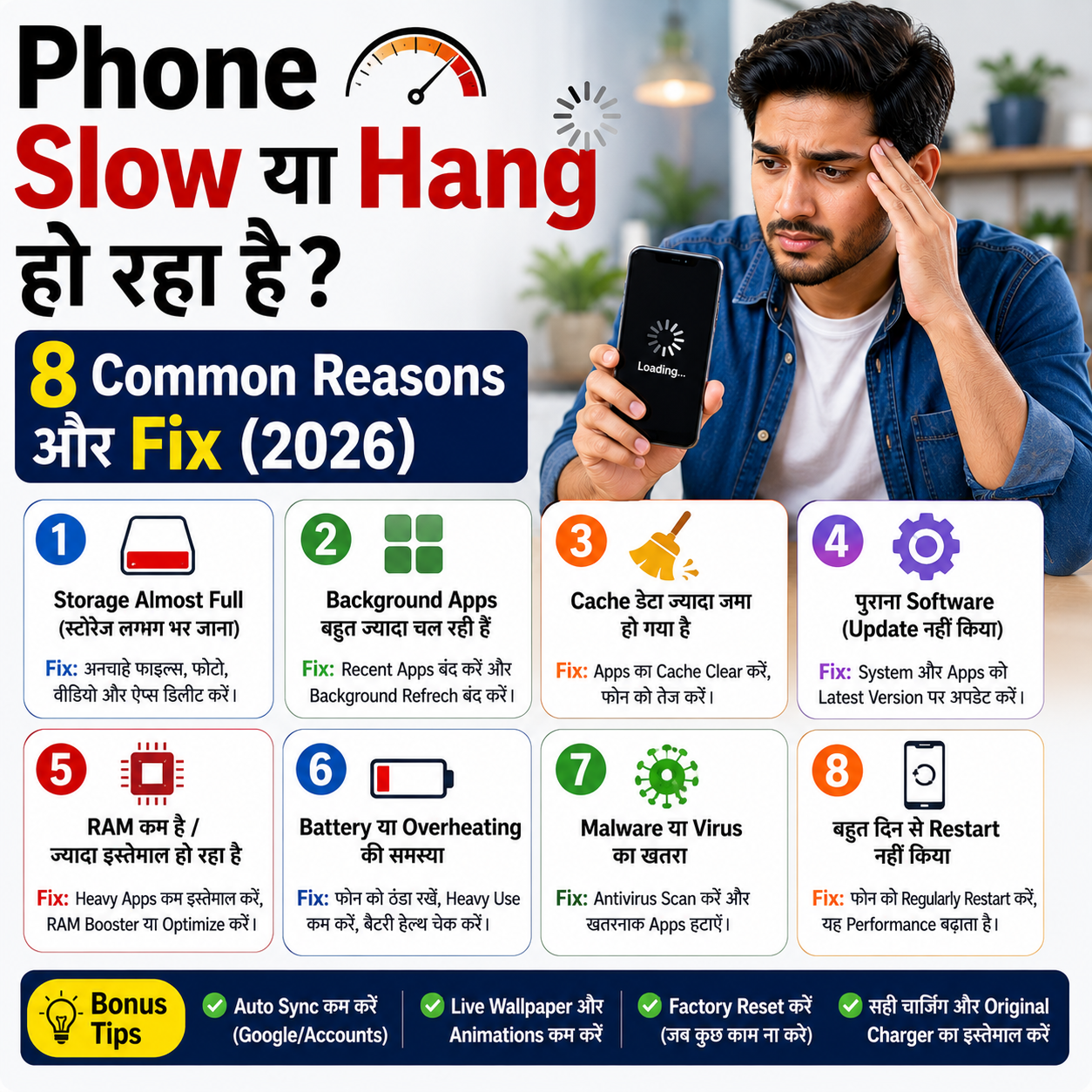 Slow hang hote phone ko fix karne ke steps – storage aur cache clear karte hue smartphone